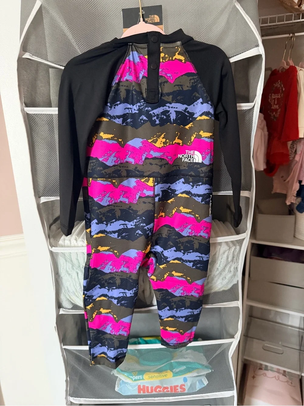 The North Face Kids One-Piece Swimsuit - Black with Pink, Blue & Yellow Pattern